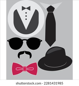 happy father's day vintage vector illustration. glasses, sunglass, Hat, mustache, Bow, tie icon.. happy father's day silhouette.