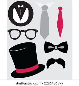 happy father's day vintage vector illustration. glasses, sunglass, Hat, mustache, Bow, tie icon.. happy father's day silhouette. Happy father's day 