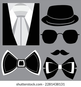 happy father's day vintage vector illustration. glasses, sunglass, Hat, mustache, Bow, tie icon.. happy father's day silhouette.