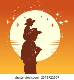 Happy Fathers day , web banner, poster on a sunset background