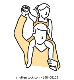 Happy father's day when Daddy and kids play hug and smile together in a happy time with a happy family cool daddy - line drawing vector illustration graphic design