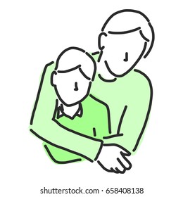 Happy father's day when Daddy and kids play hug and smile together in a happy time with a happy family cool daddy - line drawing vector illustration graphic design