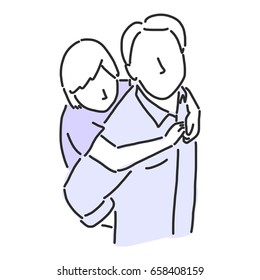 Happy father's day when Daddy and kids play hug and smile together in a happy time with a happy family cool daddy - line drawing vector illustration graphic design