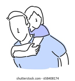Happy father's day when Daddy and kids play hug and smile together in a happy time with a happy family cool daddy - line drawing vector illustration graphic design