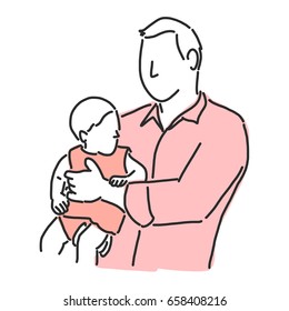 Happy father's day when Daddy and kids play hug and smile together in a happy time with a happy family cool daddy - line drawing vector illustration graphic design