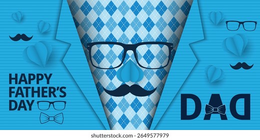 happy fathers day wishes card in papercut style design