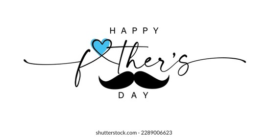 Feliz día del padre con corazón. El mejor padre de la historia, caligrafía elegante con signo de amor y bigote. Ilustración de texto vectorial para la tarjeta del Día del Padre o banner de venta