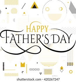 Happy fathers day wishes vector background on seamless geometric pattern. Fashion lettering card for print or web design. Modern holiday illustration. Hipster style typography