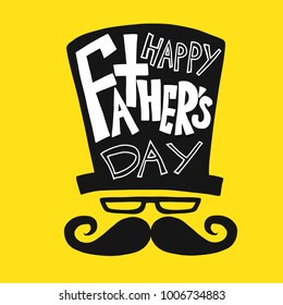 Happy Father's day word hat and mustache vector illustration