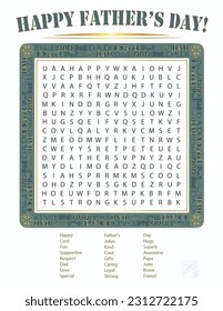 Happy Father's Day Word Search Puzzle. Answer Key