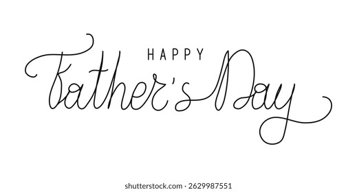 Happy Fathers Day words in continuous one line art style. Minimalist black drawing of phrase on white background. Hand drawn quote with editable stroke. Outline handwritten script.