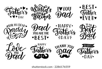 Happy Father's day, World's best dad, Thank you, Love you, For my dear daddy handdrawn lettering quotes. Handwritten decorative phrases. EPS 10 isolated vector illustration for prints, cutting designs svg