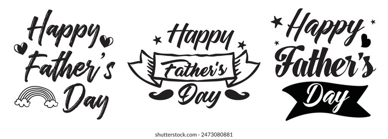 Happy Father's day, World's best dad, Thank you, Love you, For my dear daddy handdrawn lettering quotes. Handwritten decorative phrases. EPS 10 isolated vector illustration for prints, cutting designs