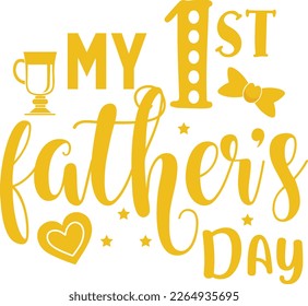 Happy Father's Day Yellow Red Typography on White Background. Funny Print Ready Quotes for T-shirts, Mugs, Bags and Pillow Printing.