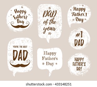 Happy Father's Day, You're the Best DAD, DAD of the year, #1 DAD greeting cards, fashion posters set. Vector quote with speech bubble background. Fathers day typography poster with mustache, stars.