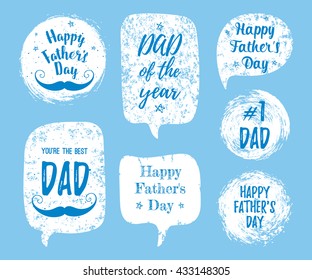 Happy Father's Day, You're the Best DAD, DAD of the year, #1 DAD greeting cards, fashion posters set. Vector quote with speech bubble background. Fathers day typography poster with mustache, stars.