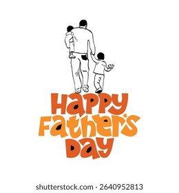 Happy Father's Day-Dad with Two Children Illustration