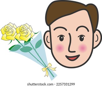 Happy father's face with white roses for father's day gift