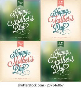 Happy Father's And Mother's Day Typographical Background Set