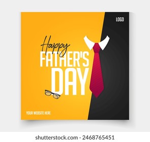 Happy Fatherss Day poster with a tie and a yellow-black background for social media post