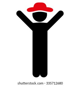 Happy Fellow vector icon. Style is bicolor flat symbol, intensive red and black colors, rounded angles, white background.