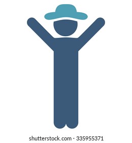 Happy Fellow vector icon. Style is bicolor flat symbol, cyan and blue colors, rounded angles, white background.