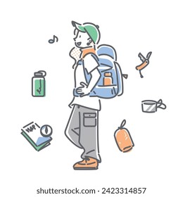 happy female backpacker traveling alone