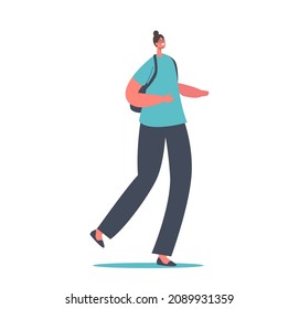 Happy Female Character with Backpack, Student or Hipster Girl in Casual Clothes T-shirt and Jeans Wear Glasses. Nerd, Lady Isolated on White Background. Cartoon People Vector Illustration