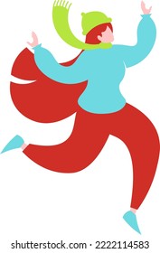 Happy Female Character In Winter Outfit - Vector Illustration