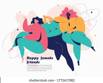 Happy female friends. Vector illustration for web banner, infographics, mobile. Happy woman, Feminism.