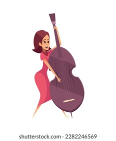 Happy female jazz musician playing cello cartoon vector illustration