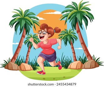 Happy female runner enjoying a sunset beach jog.