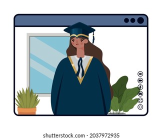 happy female in virtual graduation