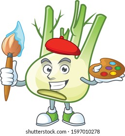 Happy fennel painter cartoon icon with brush