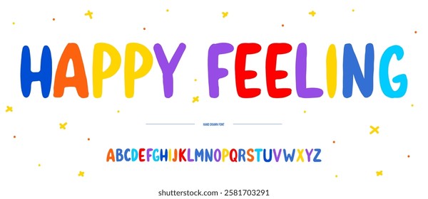 Happy festival font or typeface made with brush pen. Hand written calligraphic abc for kids or holidays . colourful alphabet