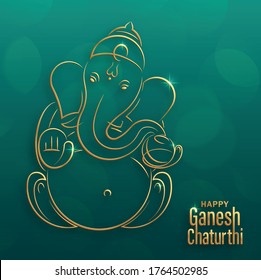 Happy festival of Ganesh Chaturthi with gold lord Ganesha illustration with indian elements on paper color background