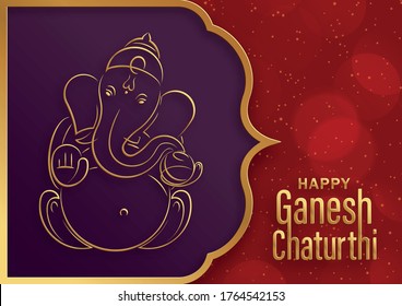 Happy festival of Ganesh Chaturthi with gold lord Ganesha illustration with indian elements on paper color background (A4 size)