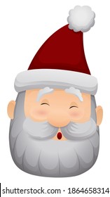Happy and festive Santa Claus face with its traditional red hat, fluffy liner and pom-pom, isolated over white background.