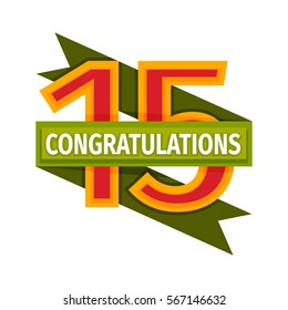 Happy fifteenth birthday badge vector icon.