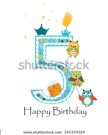 Download Happy Fifth Birthday Owls Baby Boy Stock Vector (Royalty ...