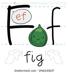 Fig feliz , balanceando en las letras 'F' del alfabeto inglés y practicando su pronunciación.