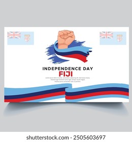 Happy Fiji Independence Day Banner and hand flag design vector