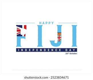 Happy Fiji Independence Day Design, Independence Day of Fiji with flag, National Day of Fiji, Vector illustration of Fiji Independence Day on white background, Editable vector Design