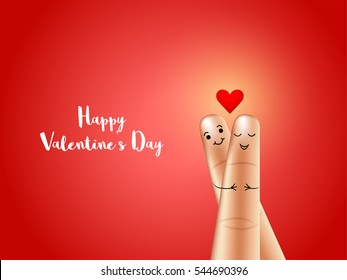 Happy finger couple on shiny background, Elegant greeting card design for Valentine's Day Celebration.