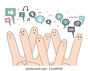 happy fingers with social media