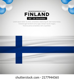 Happy Finland independence day design with waving flag and balloons vector