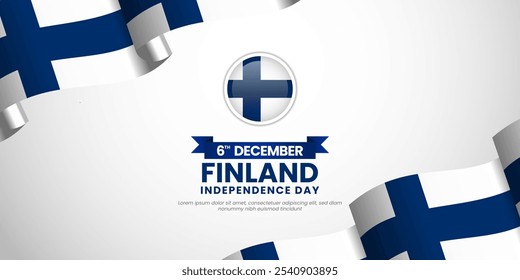 Happy Finland independence day realistic waving flag banner background with blank space area