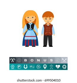 Happy Finns in national dress icon