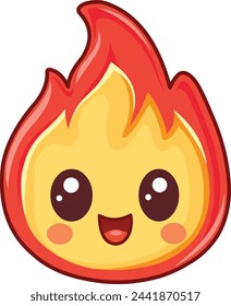 Happy fire flame character in a kawaii style