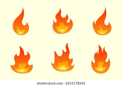 Happy fire flame cute animation icon with vector elements in kids design cartoon illustration education orange character graphic red energy fun safety yellow flames emotion mascot joy adorable amusing